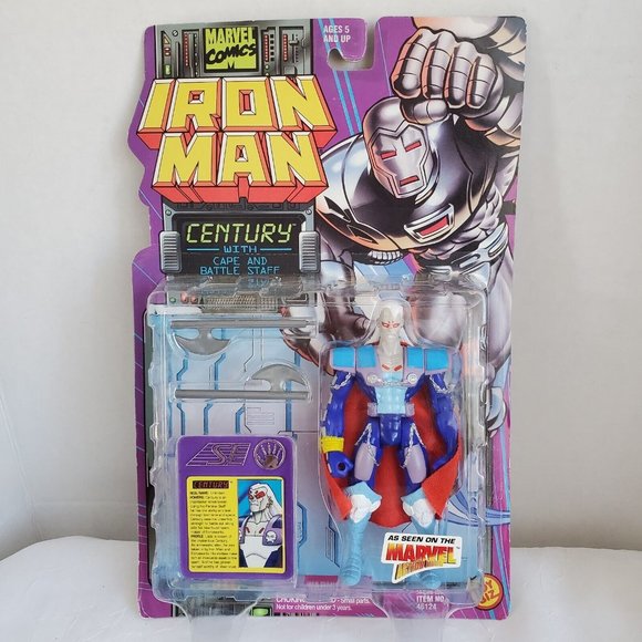 ToyBiz Other - M568 ToyBiz 1995 Marvel Iron Man Century w/ Cape & Battle Staff Figure New